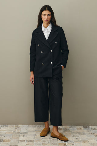 Textured Double Breasted Blazer Jacket Black