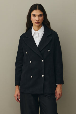 Textured Double Breasted Blazer Jacket Black