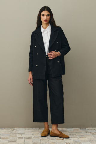 Textured Double Breasted Blazer Jacket Black