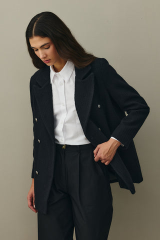 Textured Double Breasted Blazer Jacket Black