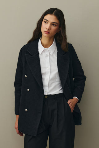 Textured Double Breasted Blazer Jacket Black