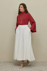 Dokulu Parçalı Etek Ekru