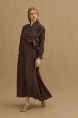 Dokulu Parçalı Etek Kahverengi