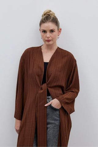 Dokulu Rahat Kadın Kimono Kahverengi