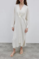 Dokulu Rahat Kadın Kimono Krem