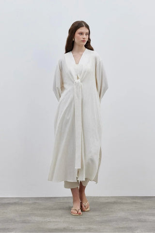 Dokulu Rahat Kadın Kimono Krem