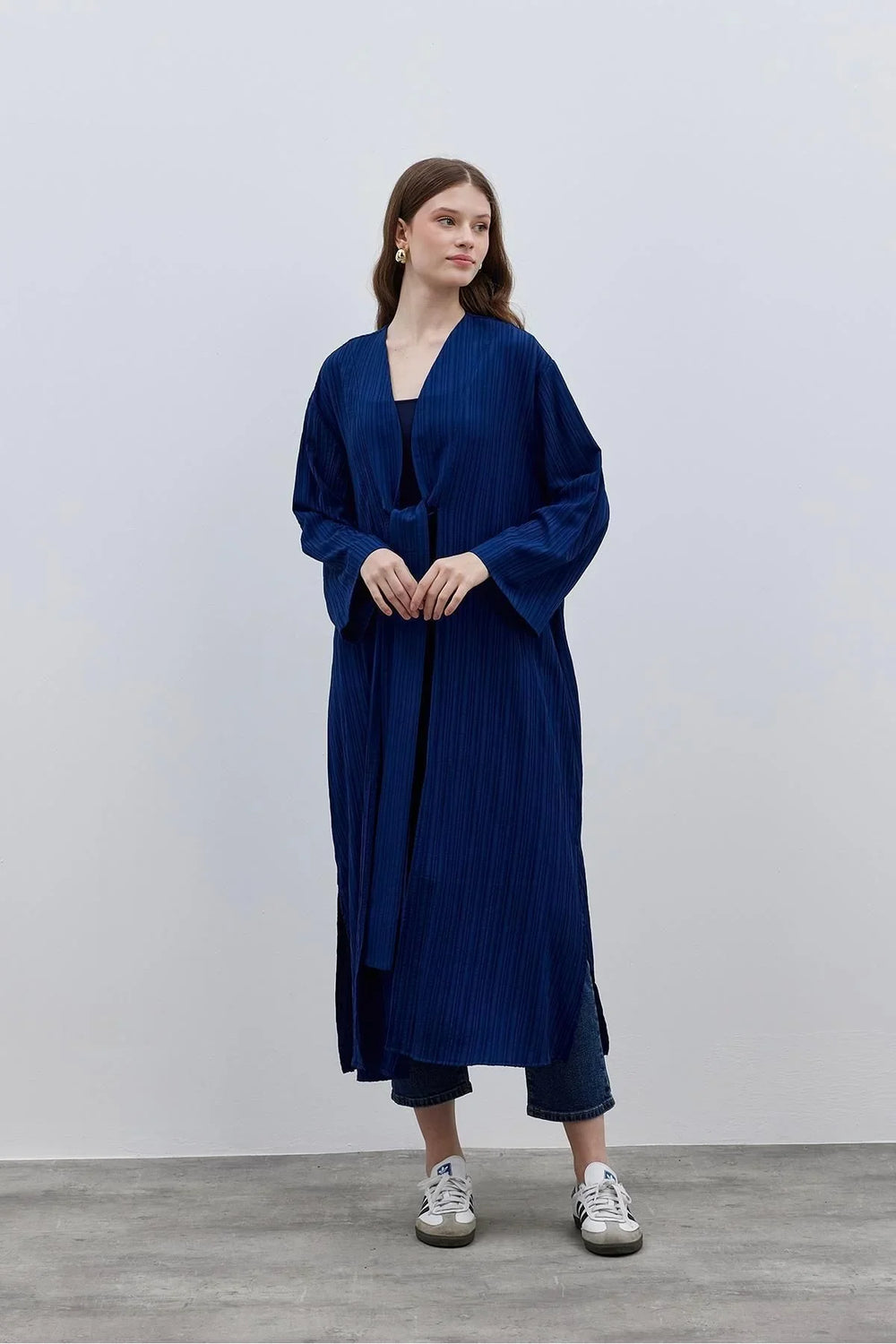 Textured Comfortable Women's Kimono Blue