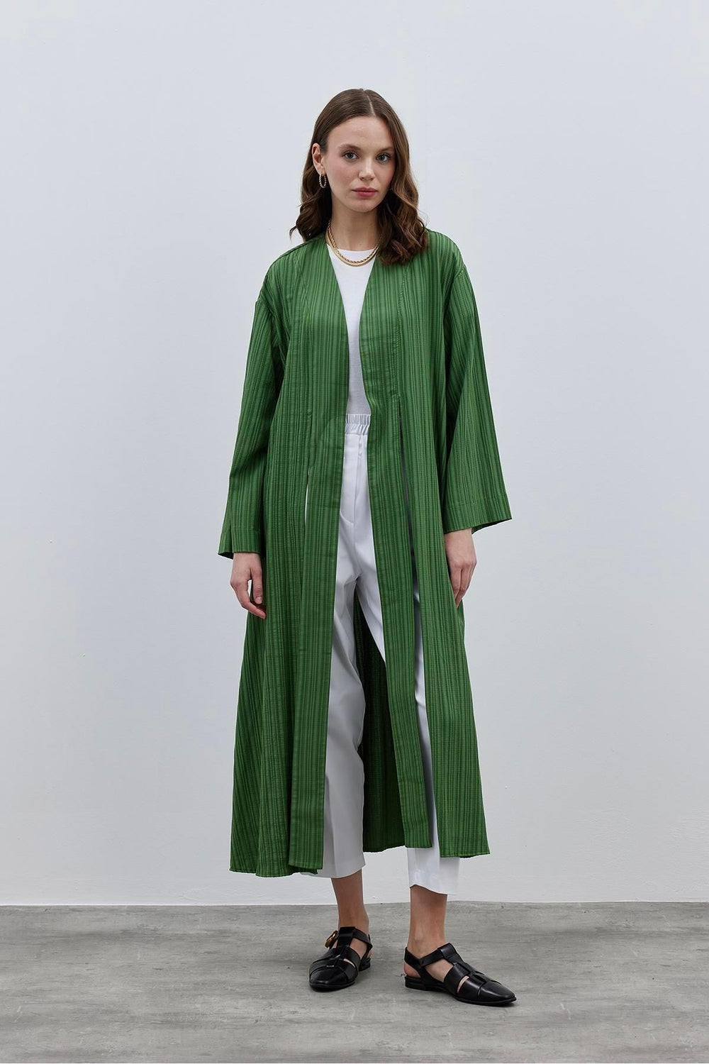Textured Comfortable Women's Kimono Green