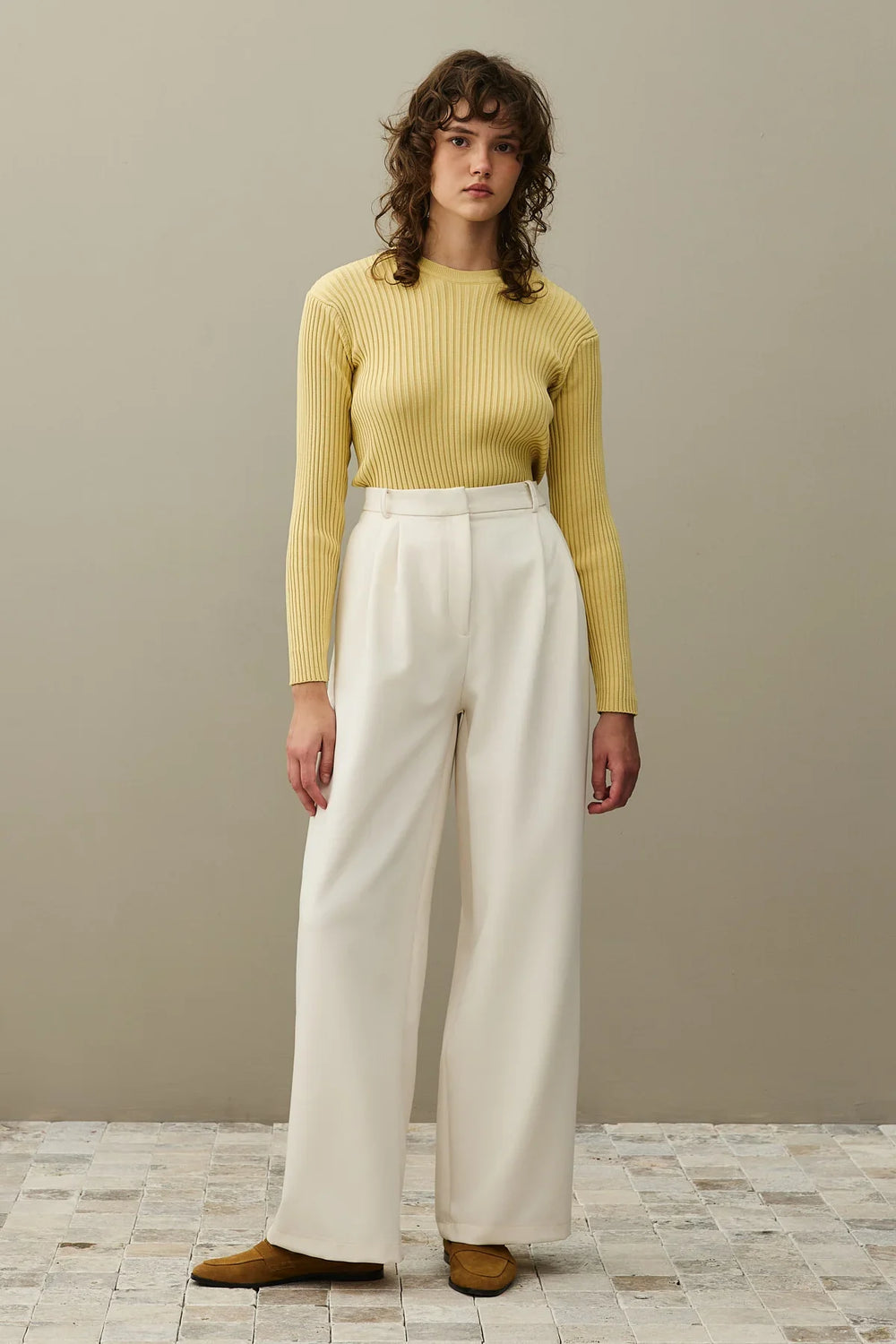 Flowy Palazzo Trousers in Ecru