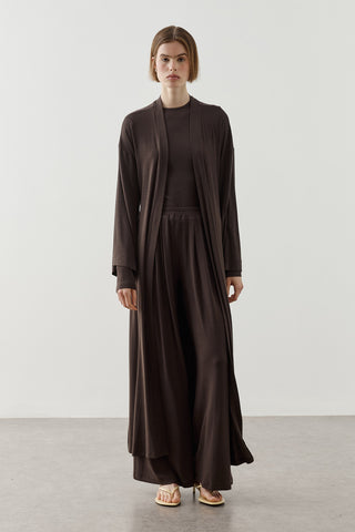 Dökümlü Rahat Kimono Kahverengi