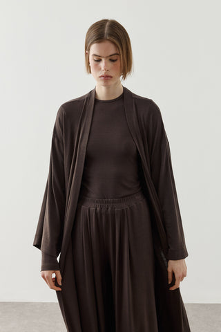 Dökümlü Rahat Kimono Kahverengi