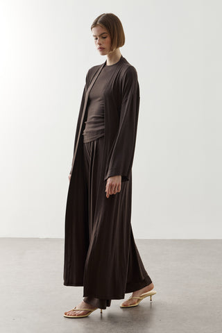 Dökümlü Rahat Kimono Kahverengi