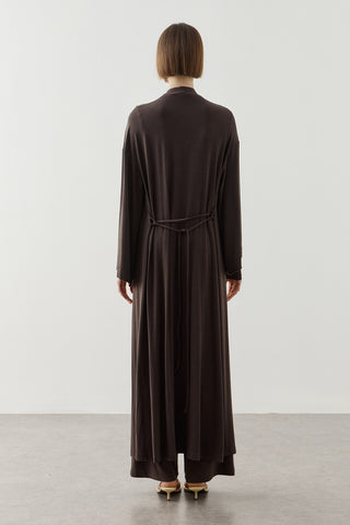 Dökümlü Rahat Kimono Kahverengi