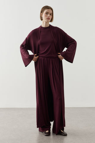 Dökümlü Rahat Kimono Mürdüm