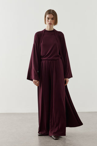 Dökümlü Rahat Kimono Mürdüm