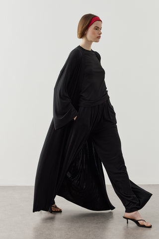 Dökümlü Rahat Kimono Siyah