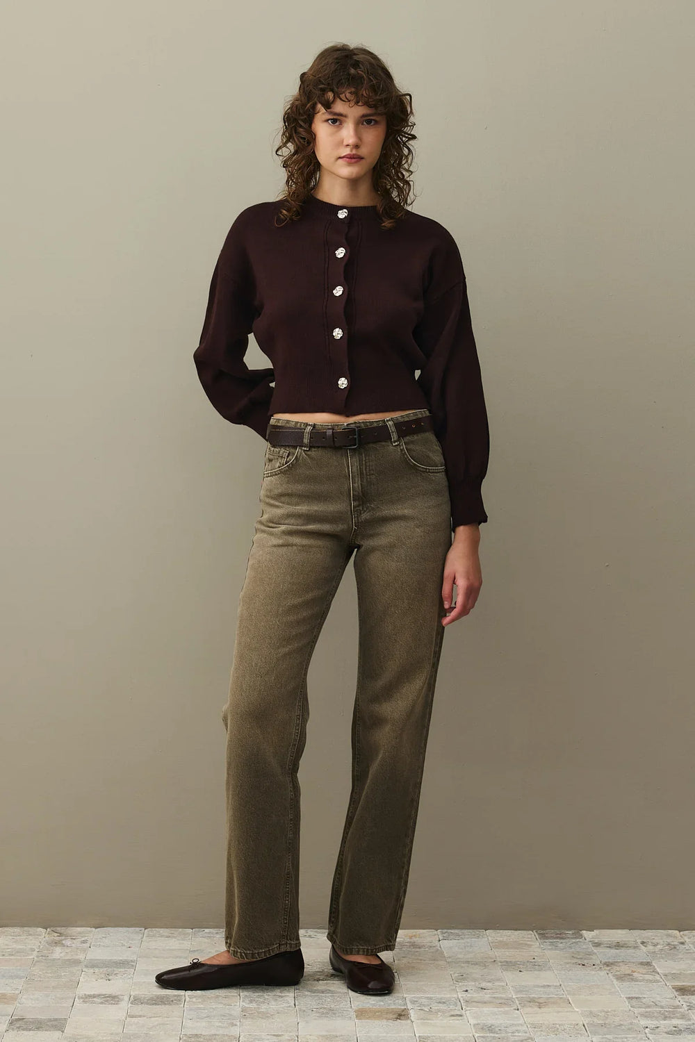 Gold Buttoned Knitted Cardigan Plum