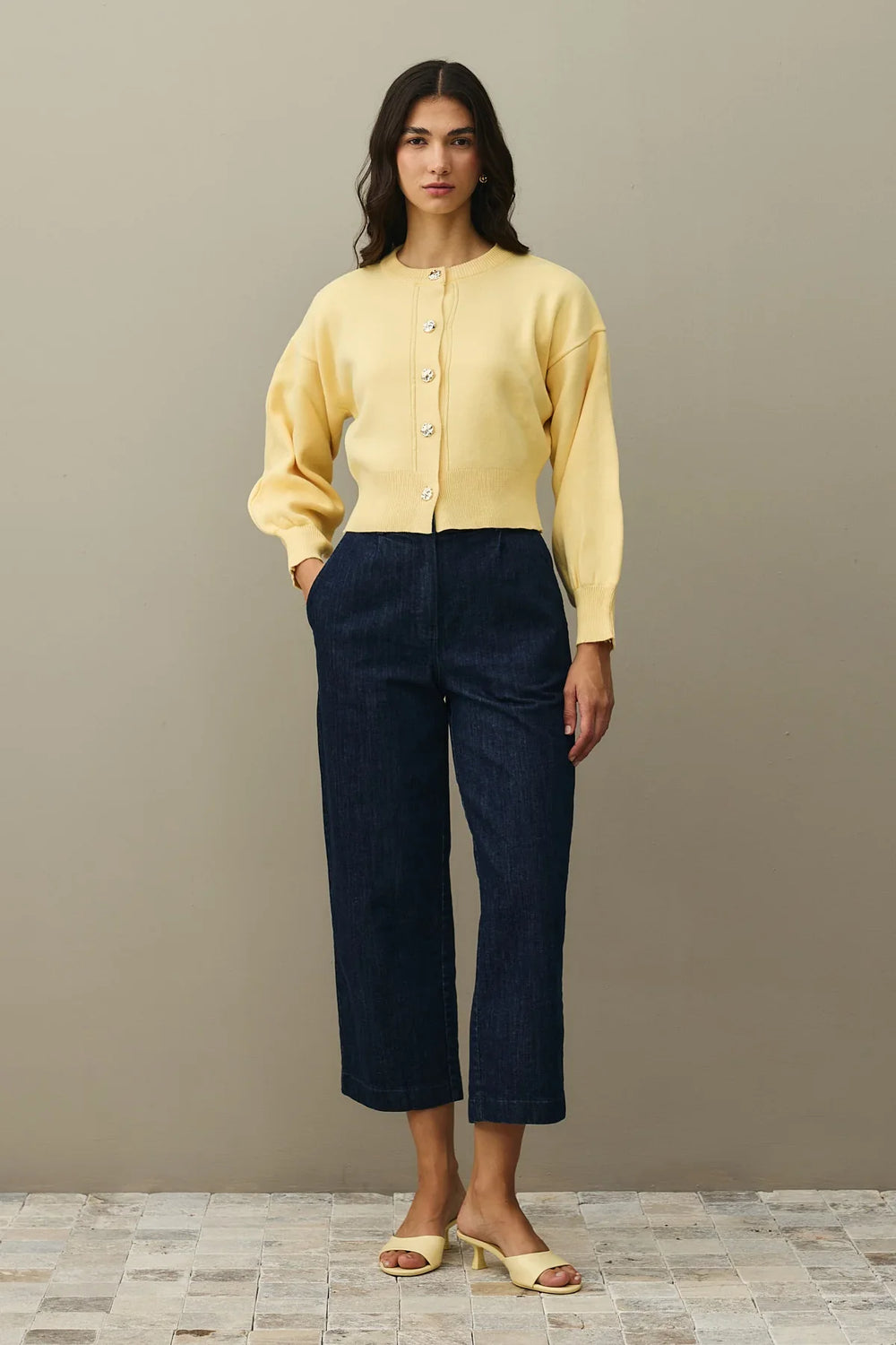 Gold Buttoned Knitted Cardigan Yellow