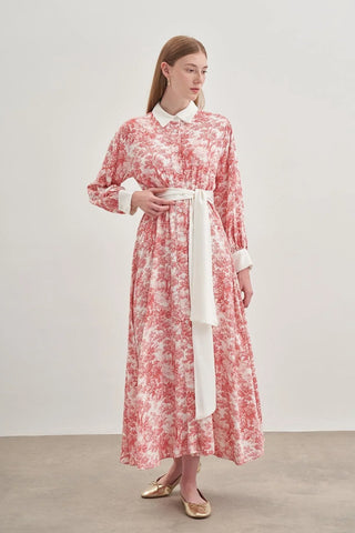 Düğmeli Elbise Bordo - Fahhar Design