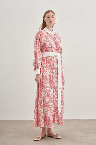 Düğmeli Elbise Bordo - Fahhar Design