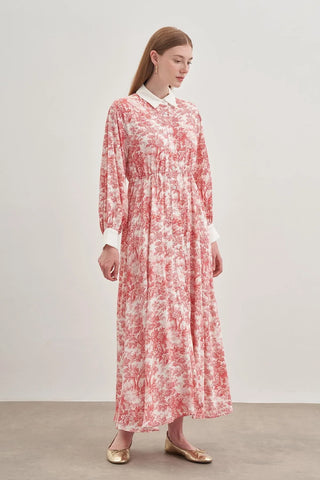 Düğmeli Elbise Bordo - Fahhar Design