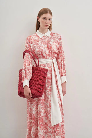 Düğmeli Elbise Bordo - Fahhar Design