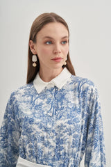 Düğmeli Elbise Koyu Mavi