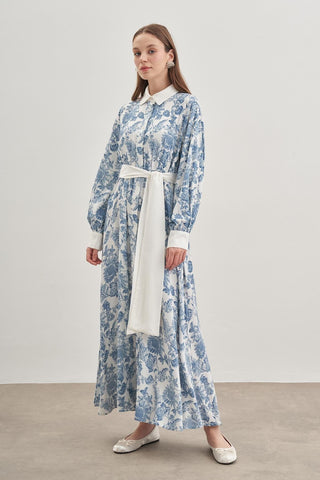 Düğmeli Elbise Mavi - Fahhar Design