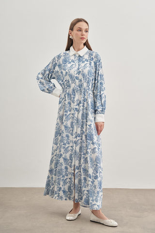 Düğmeli Elbise Mavi - Fahhar Design