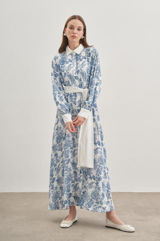 Düğmeli Elbise Mavi - Fahhar Design
