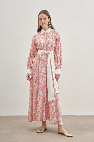 Düğmeli Elbise Pembe - Fahhar Design