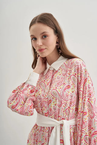 Düğmeli Elbise Pembe - Fahhar Design