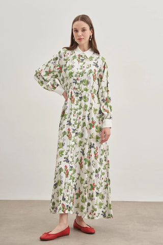 Düğmeli Elbise Yeşil - Fahhar Design