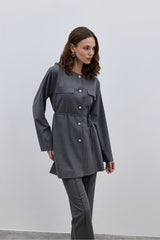 Buttoned Women's Suit Gray