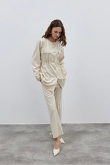 Buttoned Women's Suit Cream