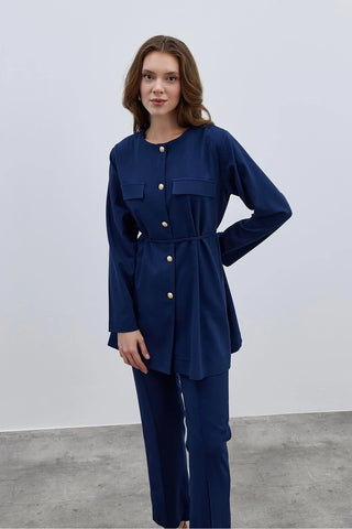 Düğmeli Kadın Takım Lacivert