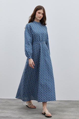 Düz Brode Elbise Mavi - Fahhar Design