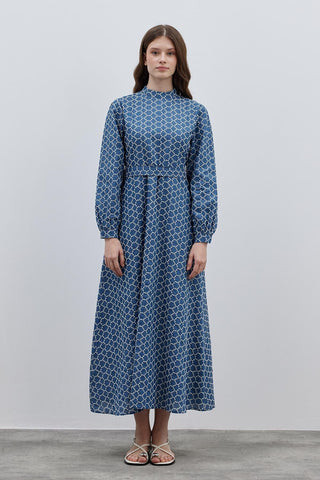 Düz Brode Elbise Mavi - Fahhar Design