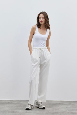 Düz Kesim Kadın Pantolon Beyaz - Fahhar Design
