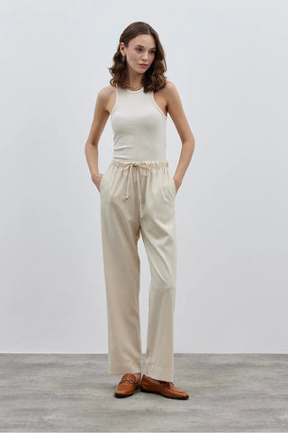 Düz Kesim Kadın Pantolon Krem - Fahhar Design