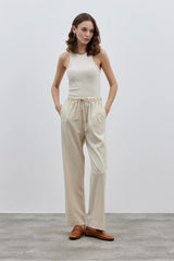Düz Kesim Kadın Pantolon Krem