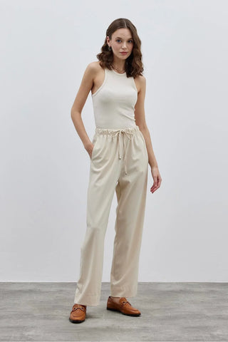 Düz Kesim Kadın Pantolon Krem - Fahhar Design
