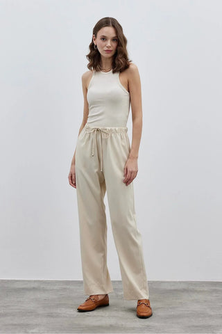 Düz Kesim Kadın Pantolon Krem - Fahhar Design