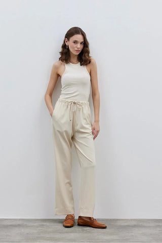 Düz Kesim Kadın Pantolon Krem - Fahhar Design
