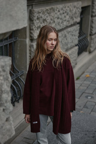 Düz Örme Fular Atkı Bordo - Fahhar Design