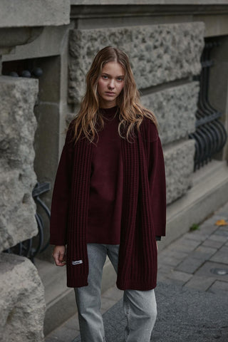 Düz Örme Fular Atkı Bordo - Fahhar Design