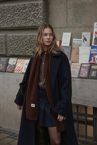 Düz Örme Fular Atkı Kahverengi