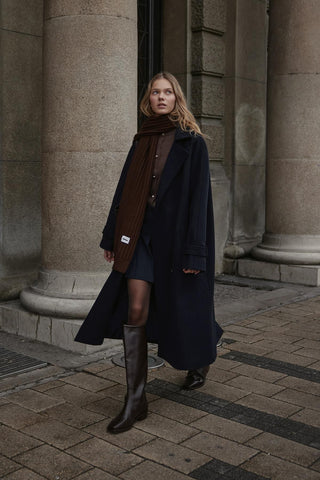 Düz Örme Fular Atkı Kahverengi