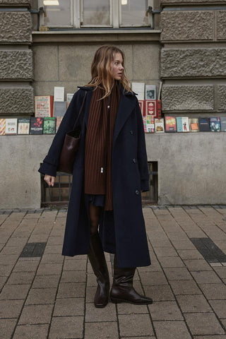 Düz Örme Fular Atkı Kahverengi