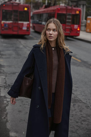 Düz Örme Fular Atkı Kahverengi